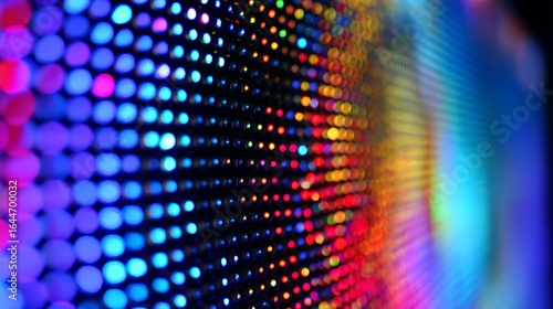 A close up view of an led screen displaying vibrant colors and creating a bokeh effect background