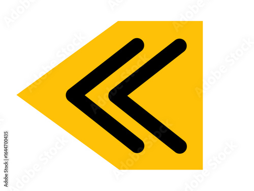 Vector icon of striped arrow on a yellow triangle background, representing a road direction sign. Bold and clean design, suitable for traffic symbols, navigation, or safety signage