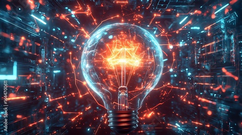 Wallpaper Mural A glowing light bulb surrounded by abstract lines and shapes in a futuristic environment design Torontodigital.ca