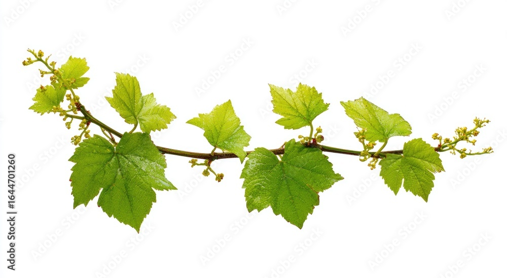 Fototapeta premium Grapevine branch with fresh spring leaves and buds