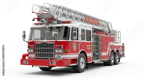 Fire truck with ladder isolated on white background for emergency response