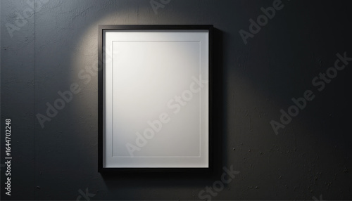 A3 frame mockup with soft spotlight highlighting it on a dark wall.