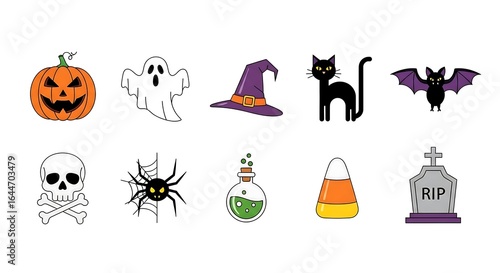 A collection of unique Halloween icons. Use these vector assets for social media graphics, web design, or holiday decorations. Fully editable and scalable.
