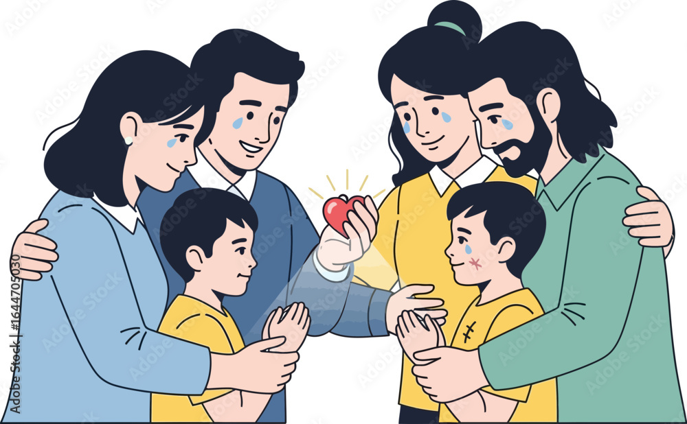 Fototapeta premium Family Bonding Moment with Kids and Parents Sharing a Heartwarming Gift