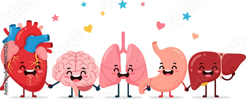 Colorful Cartoon Human Organs with Expressive Faces and Animated Style in a Night Sky Scene