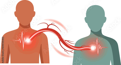 illustration of heart transmitters between two human figures highlighting cardiovascular