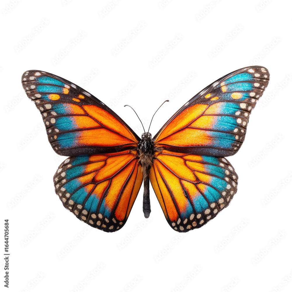 Fototapeta premium Orange butterfly wings spread, black background, nature, design