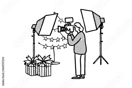 Filmmaking and video production concept with camera clapperboard and film reel