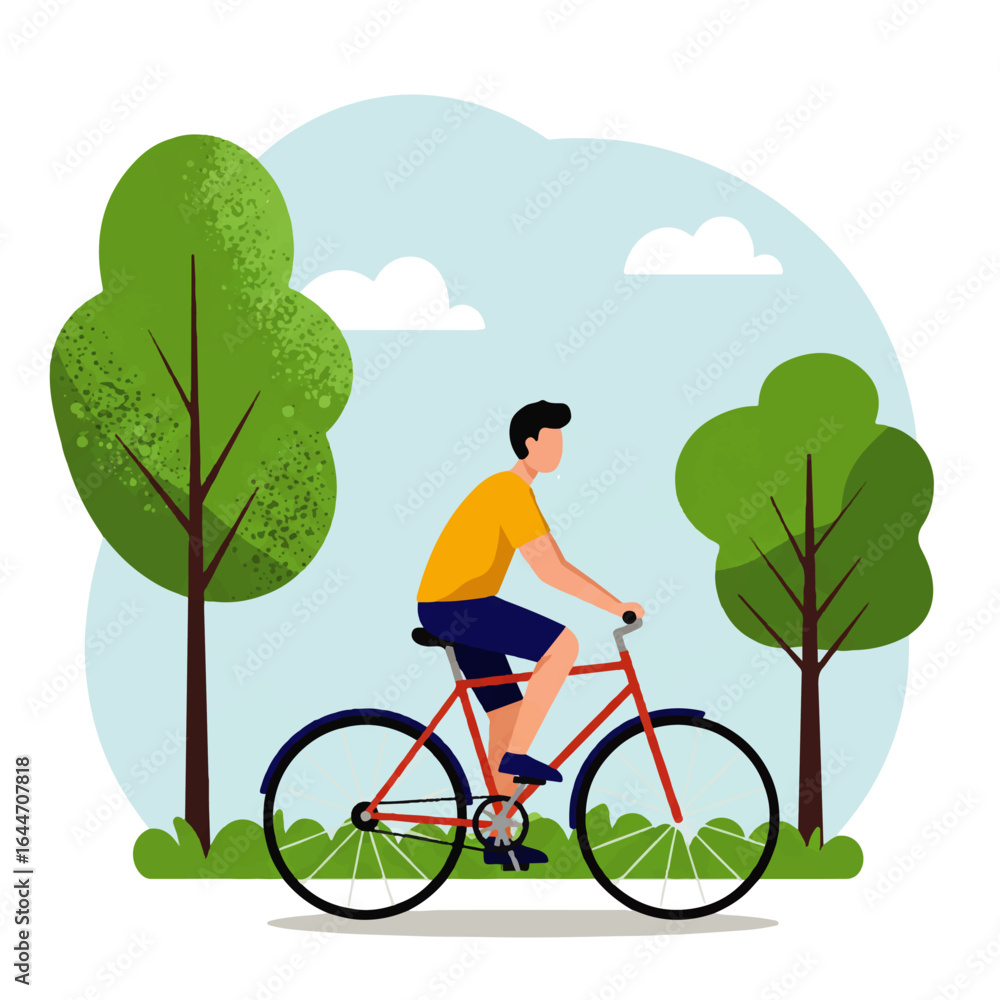 Naklejka premium Leisure Cycling in Verdant Park Setting Vector