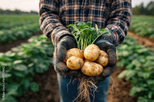 Farmer holds freshly harvested potatoes