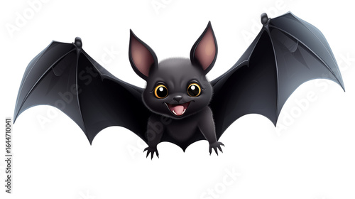 Adorable Halloween Bat Cartoon Character with Big Eyes and a Cheerful Smile for Holiday Designs, Children's Illustrations, and Spooky Season Projects Ready to Fly