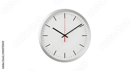 Modern Silver Wall Clock on White Background - Time Management and Business Concept