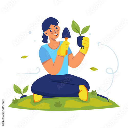 A girl planting tree seeds vector illustration