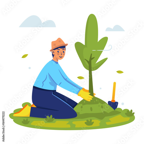 A man is planting a tree vector illustration