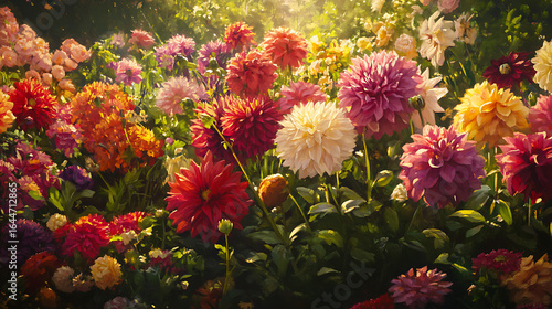 Colorful dahlia garden display