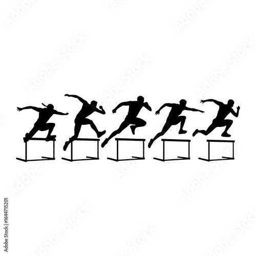 Athletes jumping hurdles hurdle race track and field