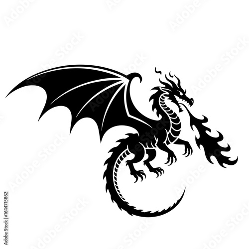 Wallpaper Mural Black dragon breathing fire with large wings fire breathing Torontodigital.ca