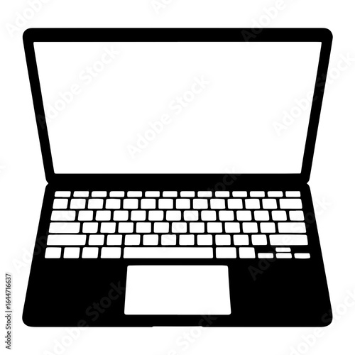 Black laptop with white screen and keyboard computer