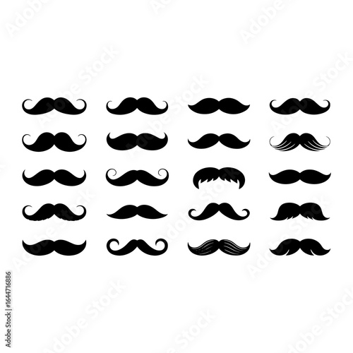 Black mustache styles on white background facial hair