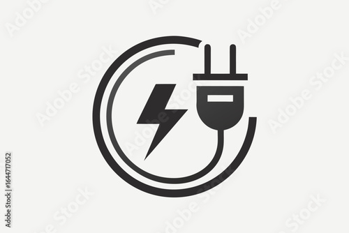 Electrical Plug with Lightning Bolt in a Black Circle Icon Illustration