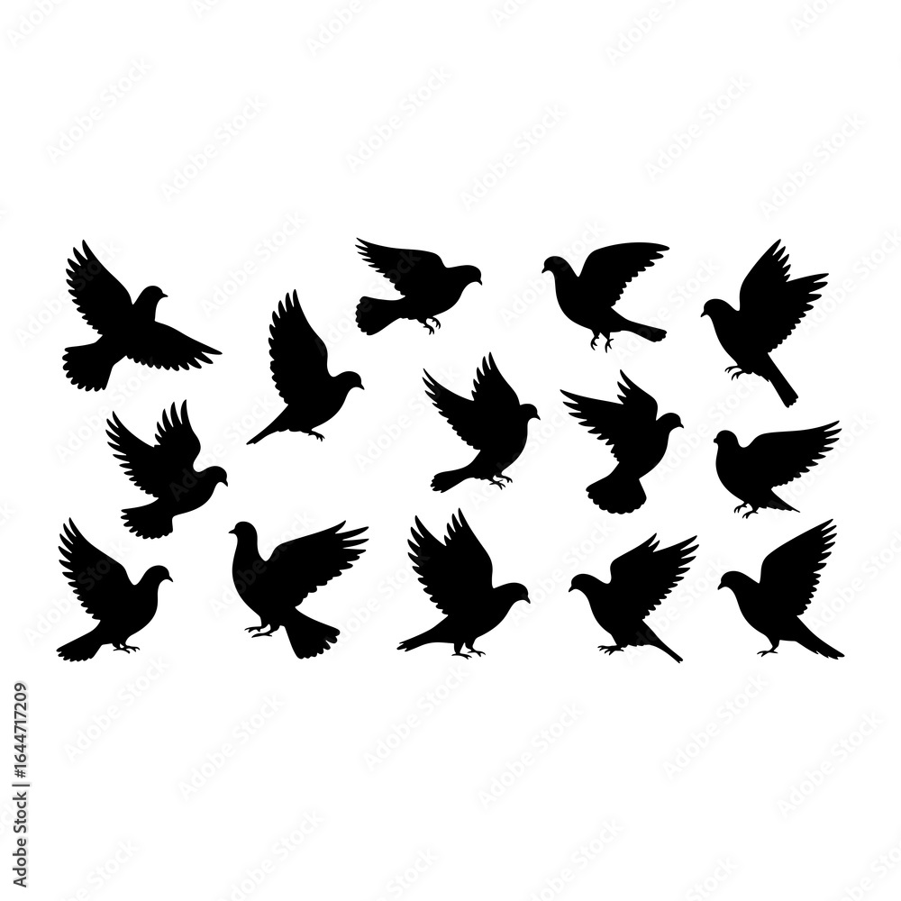Obraz premium Black silhouettes of flying doves birds wings