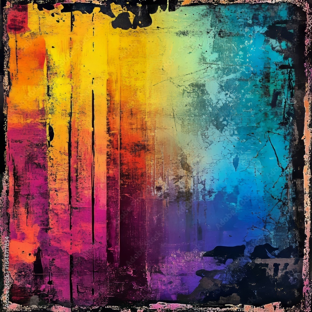 Obraz premium distressed grunge textures and vivid urban decay enclosed by a rugged handdrawn border raw and intense