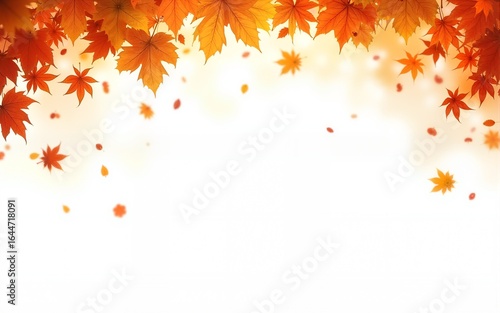 Autumn seasonal background with long horizontal border made of falling autumn golden, red and orange colored leaves isolated on transparent background. Hello autumn png illustration. High quality