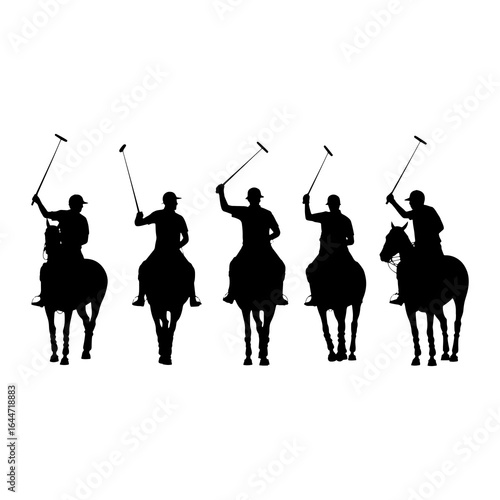 Five polo players on horseback equestrian sport
