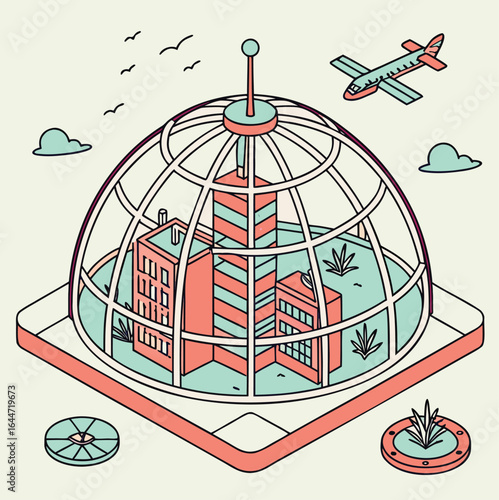 Futuristic Eco City Dome Ocean Floating Vector