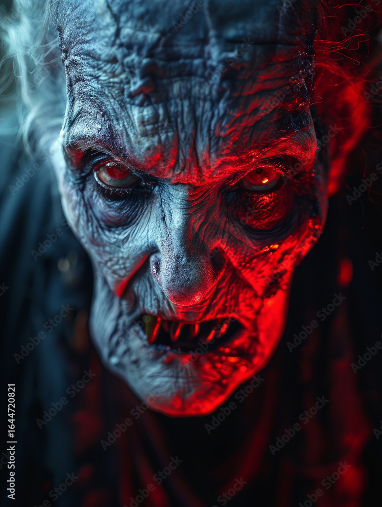 Fototapeta premium creepy portrait old vampire in the fog