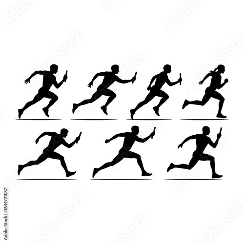 Runners passing baton running relay race