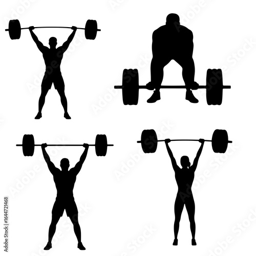 Silhouettes of weightlifters performing lifts weightlifting