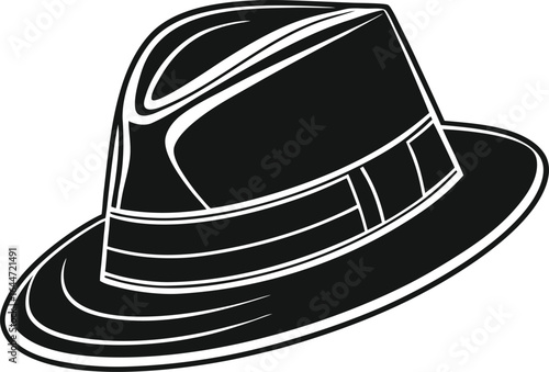 Black fedora hat with white stripe details isolated on white background black hat headwear