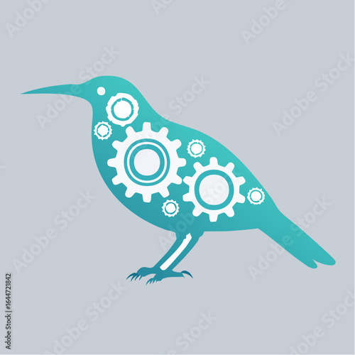 A soaring bird silhouette with internal gears and a clean minimal structure.