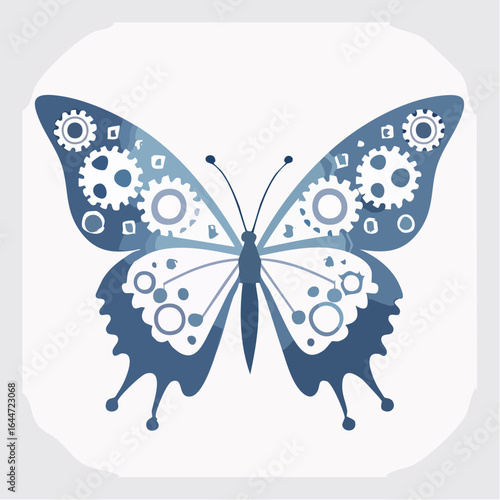 A delicate butterfly fused with gears, reimagined as a symmetrical mechanical form.