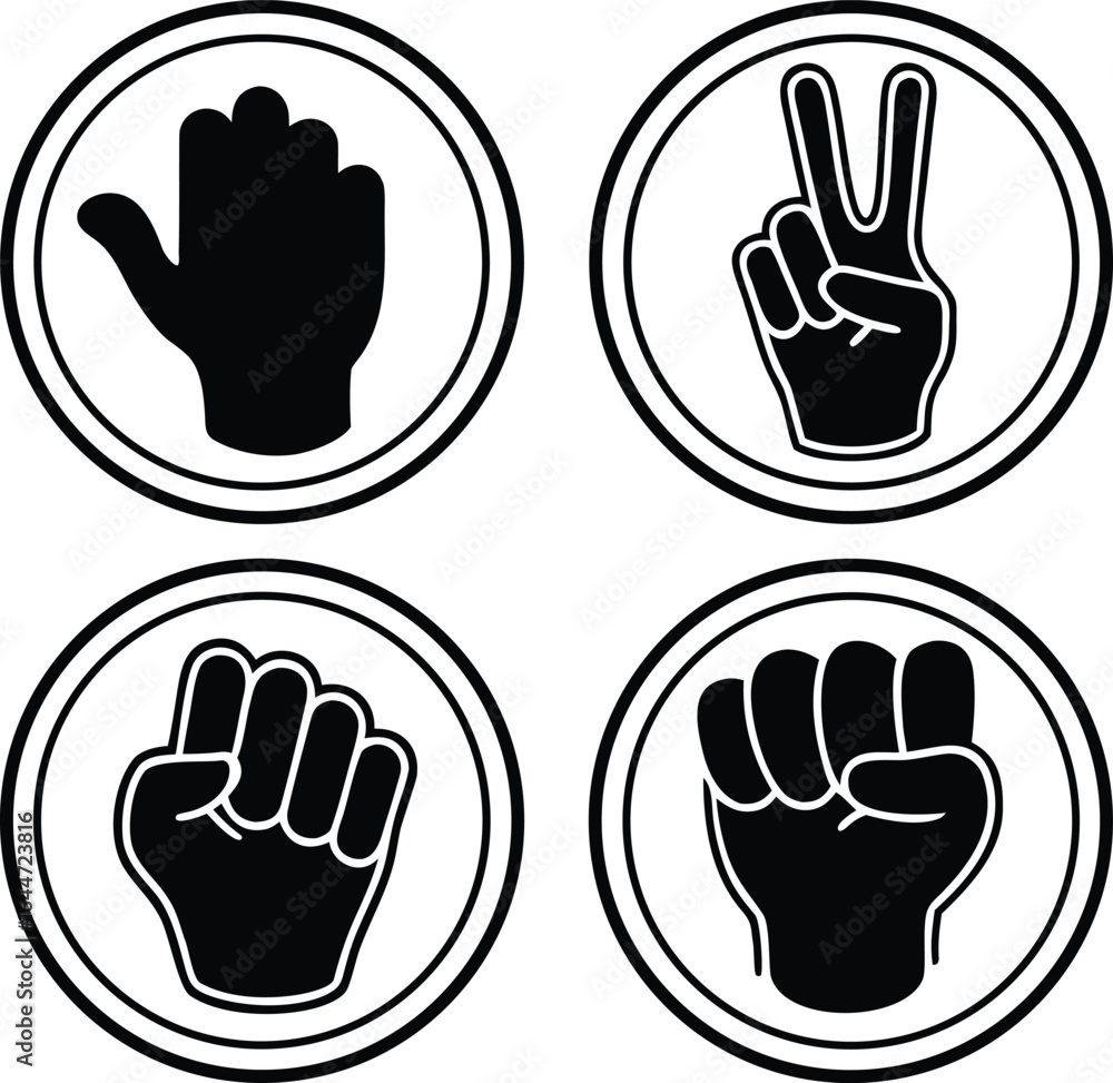 Fototapeta premium Four black hand gesture icons in circular frames on white background symbol