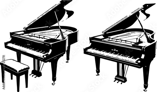 "Grand Piano and Upright Piano Silhouette Illustration" vector