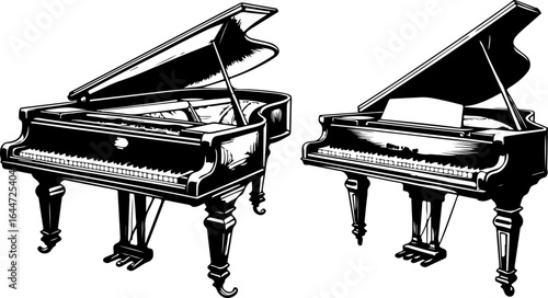"Grand Piano and Upright Piano Silhouette Illustration" vector
