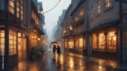 雨の日のヨーロッパの通り