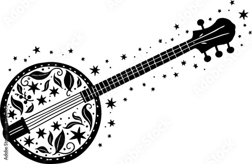 Floral Banjo: Artistic Music Silhouette Design" vector bundle
