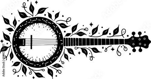 Floral Banjo: Artistic Music Silhouette Design" vector bundle