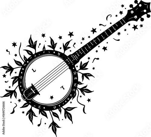 Floral Banjo: Artistic Music Silhouette Design" vector bundle