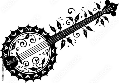 Floral Banjo: Artistic Music Silhouette Design" vector bundle