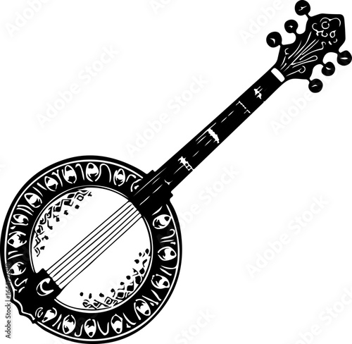 Floral Banjo: Artistic Music Silhouette Design" vector bundle