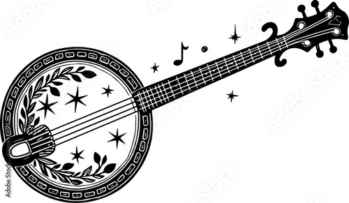 Floral Banjo: Artistic Music Silhouette Design" vector bundle