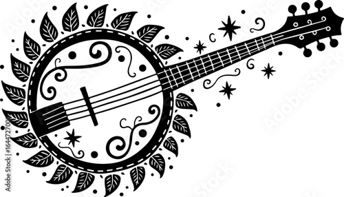 Floral Banjo: Artistic Music Silhouette Design" vector bundle