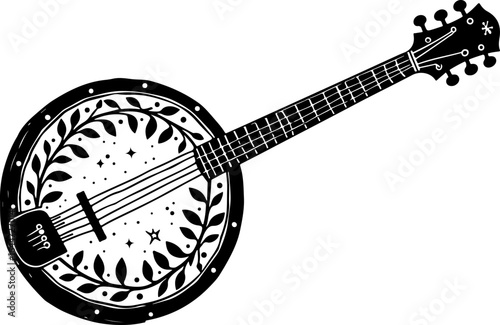 Floral Banjo: Artistic Music Silhouette Design" vector bundle