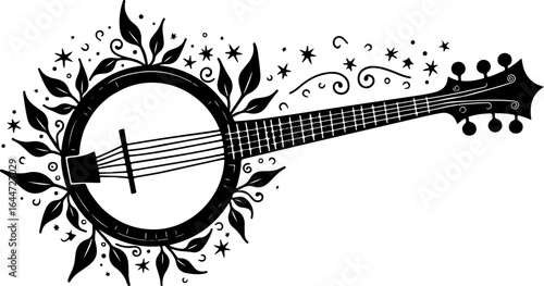 Floral Banjo: Artistic Music Silhouette Design" vector bundle
