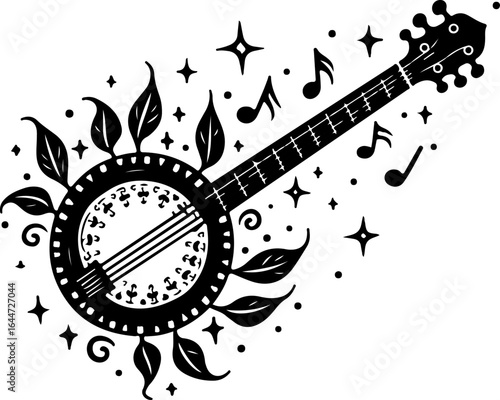 Floral Banjo: Artistic Music Silhouette Design" vector bundle