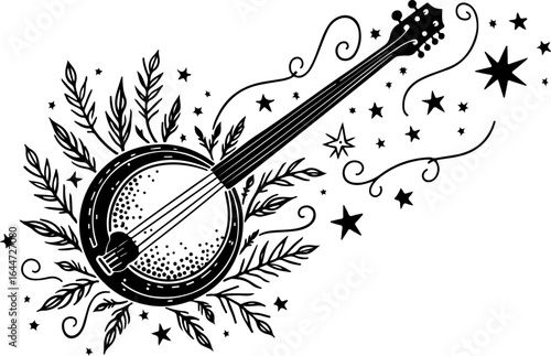 Floral Banjo: Artistic Music Silhouette Design" vector bundle